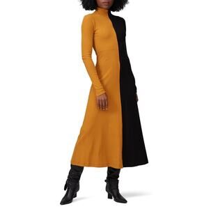ROSETTA GETTY Black Tan Two Tone Cotton Jersey Colorblock Turtleneck Dress sz M
